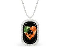 St. Patricks Shamrock_ Ireland Flag Clover Heart Funny Pendant Necklace for Women Personalized Fashion Jewelry Diamond Necklaces for Wedding Birthday Gold Silver