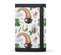 St. Patrick's Shamrock Leprechaun Hat, Pot of Gold, Rainbow on White Trifold Wallet, Stylish Purse With Keychain, Credit Pass Case Card-Holder for Crash Bills Receipts Women Men 5 x 3.3 x 0.2 Inch