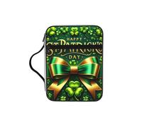 St.Patrick's-Shining-Clover Bible Cover Case with Handle, Water-Resistant Oxford Fabric Bible Bag Organizer with Zipper Pockets for Church