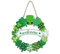 St. Patrick's Wreath for Front Door, Shamrock Door Wreath Decorations Irish Clover Spring Wall Garland Ornament Welcome Hanging for Home Decor Party Decoration Supply