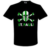 St Pauli & Celtic Skull & Crossbones T-Shirt (100% Cotton Sizes S to 4XL) (MEDIUM)