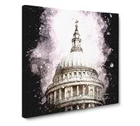 St. Paul's Cathedral Sketch Paint Splash Canvas Print | Gallery Wrapped 30mm Frame Wall Art | 14x14 inches | Ready to Hang | Modern Cityscape Picture | Living Room Bedroom Lounge Office