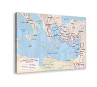 St. Paul's Missionary Journeys Bible Poster - Christian Painting Biblical Maps Wall Art for Classroom Church and Religious Home Decor, 08x12inch(20x30cm) Frame