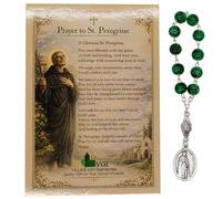 St. Peregrine Decade Rosary Chaplet | Green Glass Beads with Silver-Tone Medal | Includes Prayer Card | Great Catholic Gift