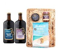 St. Peter’s Brewery Premium Beer Wicker Tray | Cream Stout 6.5% & Old Style Porter 5.1% Ales | Snowdonia Black Bomber Cheese | Stokes Beer Chutney | Blanco Niño Tortilla Chips | Luxury Gift Hamper