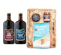 St. Peter’s Brewery Premium Beer Wicker Tray | Plum Porter 5% & Old Style Porter 5.1% Ales | Snowdonia Black Bomber Cheese | Stokes Beer Chutney | Blanco Niño Tortilla Chips | Dark Ale Gift Hamper