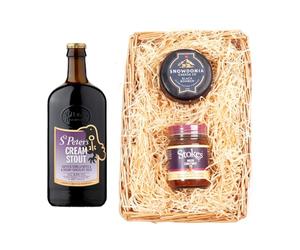 St. Peter’s Brewery Wicker Tray Gift Set | Cream Stout Ale 6.5% ABV | Snowdonia Black Bomber Cheese | Stokes Beer Chutney | Craft Beer & Cheese Hamper | Suffolk Brewery Gift