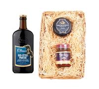 St. Peter’s Brewery Wicker Tray Gift Set | Old Style Porter Ale 500ml 5.1% ABV | Snowdonia Black Bomber Cheese 200g | Stokes Beer Chutney 250g | Craft Beer & Cheese Hamper | Traditional Dark Ale Gift