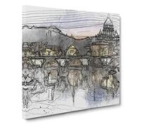 St. Peter's Basilica in Rome Italy in Abstract Modern Canvas Wall Art Print Ready to Hang, Framed Picture for Living Room Bedroom Home Office Décor, 20x20 Inch (50x50 cm)