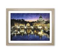 St. Peter's Basilica In Rome Italy Painting Modern Art Framed Print | A3 Oak Framed Wall Art | Ready to Hang | Modern Historical Picture | Living Room Bedroom Lounge Office
