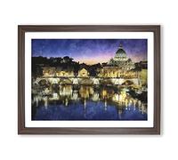 St. Peter's Basilica In Rome Italy Painting Modern Art Framed Print | A3 Walnut Framed Wall Art | Ready to Hang | Modern Historical Picture | Living Room Bedroom Lounge Office