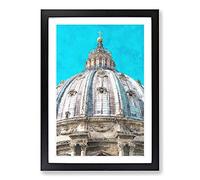 St. Peters Basilica in The Vatican City Painting Framed Print | A2 Black Framed Wall Art | Ready to Hang | Modern Cityscape Picture | Living Room Bedroom Lounge Office