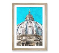 St. Peters Basilica in The Vatican City Painting Framed Print | A2 Oak Framed Wall Art | Ready to Hang | Modern Cityscape Picture | Living Room Bedroom Lounge Office