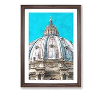 St. Peters Basilica in The Vatican City Painting Framed Print | A2 Walnut Framed Wall Art | Ready to Hang | Modern Cityscape Picture | Living Room Bedroom Lounge Office