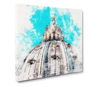 St. Peters Basilica In The Vatican City Watercolour Canvas Print | Gallery Wrapped 30mm Frame Wall Art | 14x14 inches | Ready to Hang | Modern Cityscape Picture | Living Room Bedroom Lounge Office