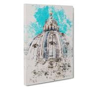 St. Peters Basilica In The Vatican City Watercolour Canvas Print | Gallery Wrapped 30mm Frame Wall Art | 30x20 inches | Ready to Hang | Modern Cityscape Picture | Living Room Bedroom Lounge Office