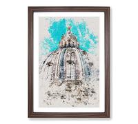 St. Peters Basilica in The Vatican City Watercolour Framed Print | A2 Walnut Framed Wall Art | Ready to Hang | Modern Cityscape Picture | Living Room Bedroom Lounge Office