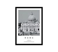 St. Peter's Basilica Travel Print Rome Wall art Black and white Poster A2 Print in Black frame 45 X 63cm (17.7x24.8inch)