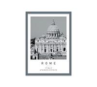 St. Peter's Basilica Travel Print Rome Wall art Black and white Poster A2 Print in Grey frame 46 X 63cm (17.7x24.8inch)