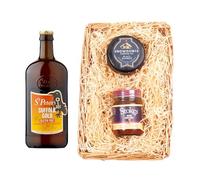 St. Peter's Brewery | Wicker Tray Gift Set 4.9% ABV | 500ml | Peter's Brewery Wicker Tray combines a certified gluten free golden ale with artisan food accompaniments.
