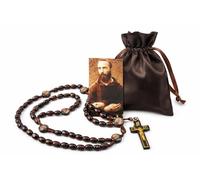 St Pio Devotional Wooden Bead Cord Rosary Gift Set with Saint Prayer Card and Bag