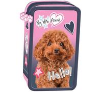 St Right 3 Compartment Pencil Case with Accessories | 43 Pieces | XXL Pencil Case for Girls | Design: My Little Friend - Best Dog Lover - Hello Poodle, Multicoloured, pencil case
