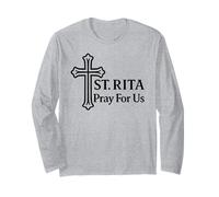 St Rita Pray for Us Catholic Saint Cross Long Sleeve T-Shirt