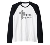 St Rita Pray for Us Catholic Saint Cross Raglan Baseball Tee