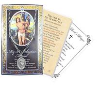 St Sebastian Medal Necklace - Pewter Saint Medal With Chain, Laminated Card, The Lord's Prayer Card - Patron of Athletes Themed Set - 3 Items