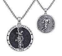 St Sebastian Necklace for Men Women 925 Sterling Silver Saint Sebastian Basketball Medal Pendant Necklace Athletes Protection Medallion Necklace Catholic Jewellery Gifts with 22" Chain