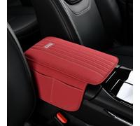 ST SoleMe.Tc Car Armrest Cushion Pad with 2 Storage Bags Breathable Holes, Microfiber Suede Non-Slip Center Console Cover Mat for Car Accessories Interior Organizers, Red