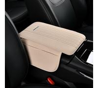 ST SoleMe.Tc Car Armrest Cushion Pad with 2 Storage Bags Breathable Holes, Microfiber Suede Non-Slip Center Console Cover Mat for Car Accessories Interior Organizers, Beige