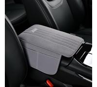 ST SoleMe.Tc Car Armrest Cushion Pad with 2 Storage Bags Breathable Holes, Microfiber Suede Non-Slip Center Console Cover Mat for Car Accessories Interior Organizers, Grey