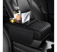 ST SoleMe.Tc Multifunctional Car Armrest Cushion with Cup Holder & Storage Pocket & Tissue Box, 5-In-1 Arm Rest Cover Pad for Car Accessories Interior, Water Ripples, Black