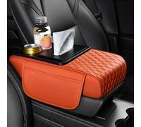 ST SoleMe.Tc Multifunctional Car Armrest Cushion with Cup Holder & Storage Pocket & Tissue Box, 5-In-1 Arm Rest Cover Pad for Car Accessories Interior, Water Ripples, Emma Orange