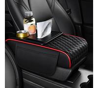ST SoleMe.Tc Multifunctional Car Armrest Cushion with Cup Holder & Storage Pocket & Tissue Box, 5-In-1 Arm Rest Cover Pad for Car Accessories Interior, Water Ripples, Black - Red