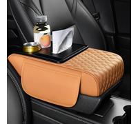 ST SoleMe.Tc Multifunctional Car Armrest Cushion with Cup Holder & Storage Pocket & Tissue Box, 5-In-1 Arm Rest Cover Pad for Car Accessories Interior, Water Ripples, Orange