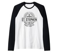 St. Stephen Pray for Us Christian Martyr Line Art Raglan Baseball Tee