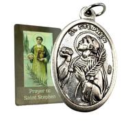 St Stephen Set Italian Metal Pendant Laminated Holy Prayer Card Pack