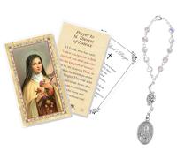 St Theresa Rosary - Laminated Saint Therese Prayer Card, The Lord's Prayer Card - One Decade St Theresa Little Flower Rosary for Devotion - Saint Theresa Rosary, Catholic Cards Set - 3 Items
