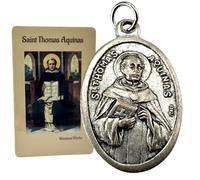 St Thomas Aquinas Medal Set Italian Medallion with USA Made Holy Card