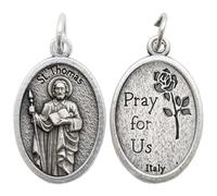 St. Thomas the Apostle Catholic Medal Charm for Jewelry Making, Silver Tone | Pack of 3, Zinc Alloy, Made in Italy, Oval Shape, 2.2x1.6cm, Pray for Us Reverse, Religious Pendant