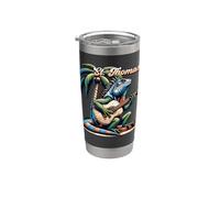 St. Thomas USVI Iguana Playing Guitar Under A Palm Tree Stainless Steel Insulated Tumbler