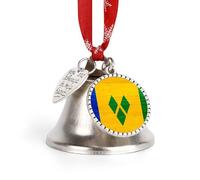 St. Vincent And The Grenadines Wood Flag Christmas Bell & Sleigh Bells Xmas Tree Decorative Hanging Ornaments for Holiday Home Party Love Bell