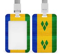 St. Vincent and The Grenadines Wood Flag Funny ID Badge Holders with Lanyard Vertical Push-Pull Name Tag Holder for Office Work Card