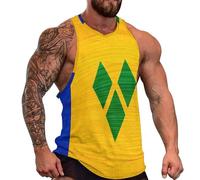 St. Vincent and The Grenadines Wood Flag Men's Activewear Sleeveless Tops Loose Muscle Tank Shirts Workout Tees Vest XL