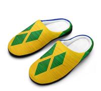 St. Vincent And The Grenadines Wood Flag Men's Cotton Slippers Winter Warm Slip-on House Shoes with Anti-Skid Rubber Sole 13-14（46-47）