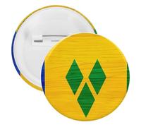 St. Vincent And The Grenadines Wood Flag Unisex Novelty Brooches & Pins Round Tinplate Lapel Badge for Clothing Shawl Hat