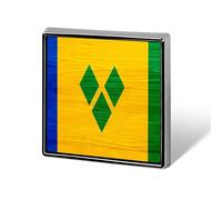 St. Vincent And The Grenadines Wood Flag Unisex Novelty Brooches & Pins Square Metal Lapel Badge for Clothing Shawl Hat