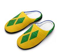 St. Vincent And The Grenadines Wood Flag Women's Cotton Slippers Winter Warm Slip-on House Shoes with Anti-Skid Rubber Sole 9-10（40-41）